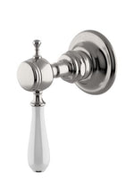 Waterworks Julia Volume Control Valve Trim with White Porcelain Lever Handle in Burnished Nickel