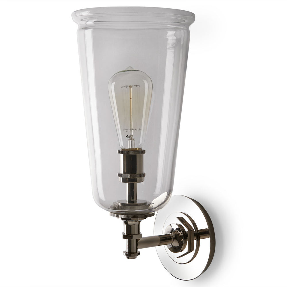 Waterworks Henry Wall Mounted Single Arm Sconce with Glass Shade in Nickel