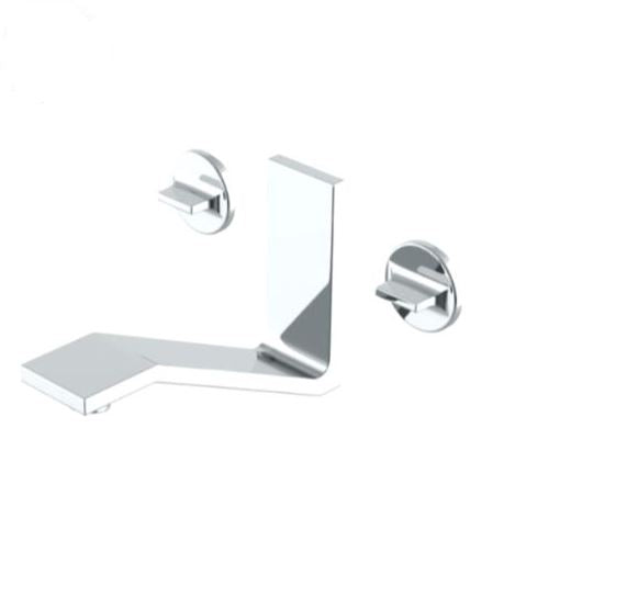 Waterworks Formwork Low Profile Three Hole Wall Mounted Lavatory Faucet with Metal Knob Handles in Chrome