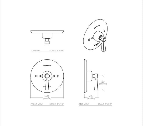 Waterworks Roadster Pressure Balance Control Valve Trim with Metal Lev