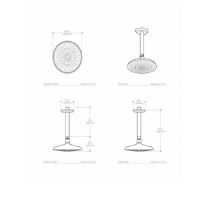 Waterworks Isla Ceiling Mounted Shower Head, Arm and Flange in Burnished Brass