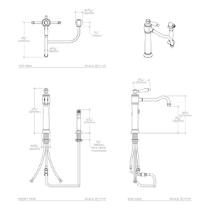 Waterworks Julia One Hole High Profile Kitchen Faucet, Metal Lever Handle and Spray in Nickel