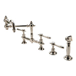 Waterworks Julia Two Hole Bridge Articulated Kitchen Faucet, Metal Lever Handles and Spray in Nickel