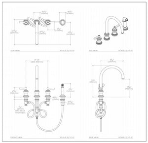 Waterworks Aero Three Hole Gooseneck Kitchen Faucet with Elevated Metal Lever Handles and Spray in Matte Nickel