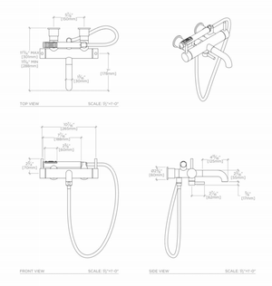 Waterworks Flyte Wall Mounted Exposed Tub Filler with Handshower and Metal Lever Handles in Nickel