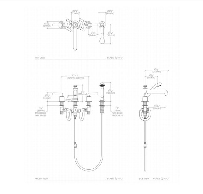 Waterworks Henry Low Profile Concealed Tub Filler with Handshower and Metal Cross Handles in Burnished Nickel