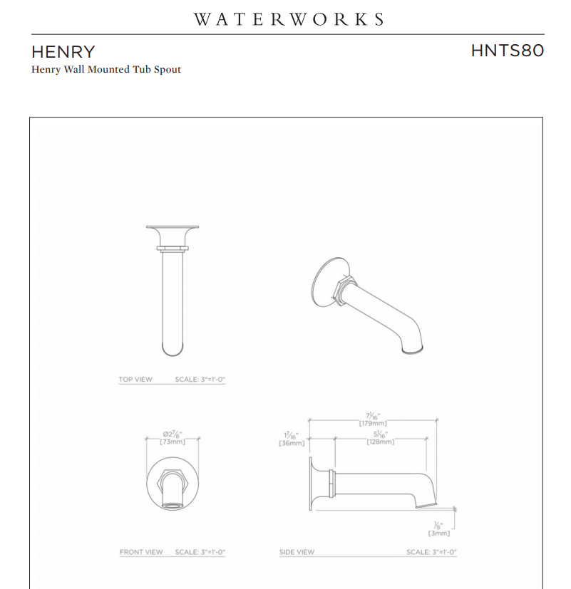 Waterworks Henry Wall Mounted Tub Spout in Antique Bronze