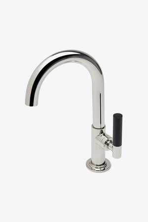 Waterworks Bond Union Series One Hole Lavatory Faucet with Enamel Guilloche Lines Lever Handle in Nickel/Black
