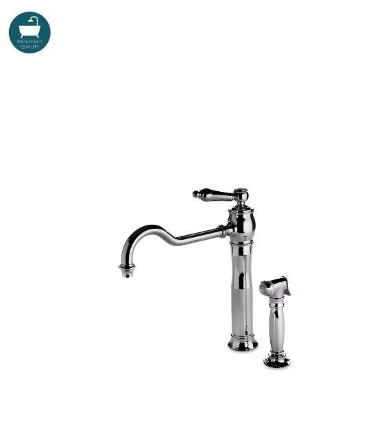 Waterworks Julia One Hole High Profile Kitchen Faucet, Metal Lever Handle and Spray in Nickel