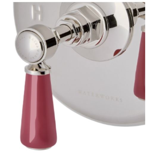 Waterworks Highgate ASH NYC Edition Thermostatic Control Valve Trim with Porcelain Lever Handle in Nickel//Cerise Red