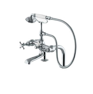 Waterworks Highgate Exposed Wall Mounted Tub Filler with 1.75gpm Handshower and Metal Cross Handles in Brass