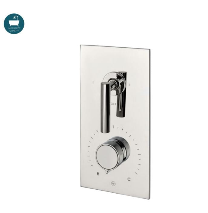 Waterworks Bond Solo Series Integrated Thermostatic and Two Way Diverter Trim with Knob and Straight Lever Handles in Nickel