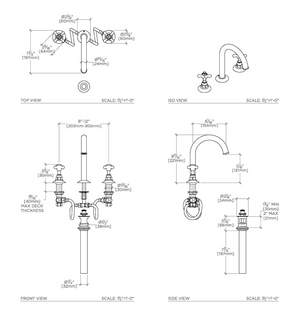 Waterworks Highgate Gooseneck Deck Mounted Lavatory Faucet with Cross Handles in Nickel