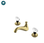 Waterworks Opus Low Profile Three Hole Deck Mounted Lavatory Faucet with Crystal Egg Handles in Burnished Brass