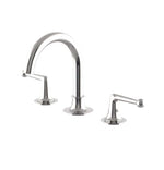 Waterworks Dash Gooseneck Three Hole Deck Mounted Lavatory Faucet with Metal Lever Handles in Matte Nickel
