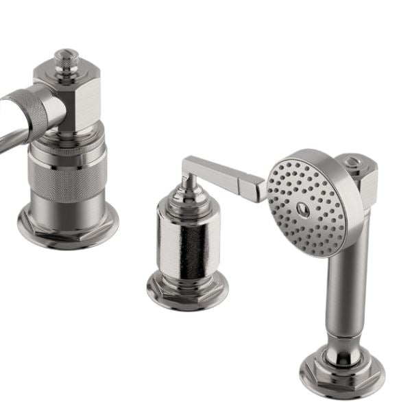 Waterworks R.W. Atlas Low Profile Concealed Tub Filler with 1.75gpm Handshower and Metal Lever Handles in Burnished Nickel