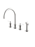 Waterworks Aero Three Hole Gooseneck Kitchen Faucet with Elevated Metal Lever Handles and Spray in Matte Nickel