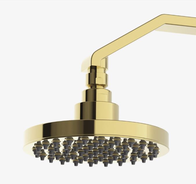 Waterworks Formwork Wall Mounted 6" Rain Shower Head, Arm and Flange in Brass