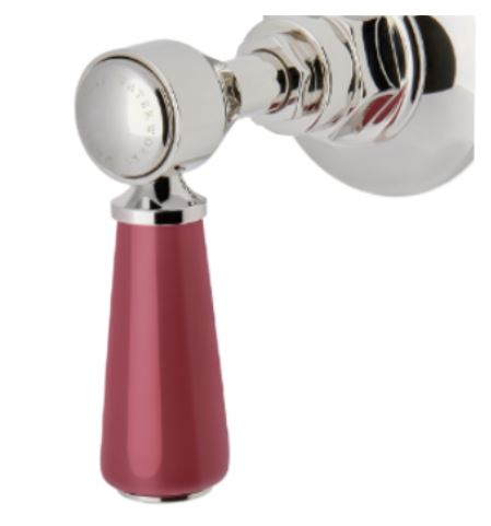 Waterworks Highgate ASH NYC Edition Volume Control Valve Trim with Porcelain Lever Handle in Nickel/Cerise Red