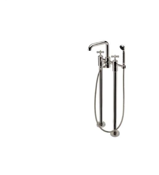 Waterworks Ludlow Freestanding Exposed Tub Filler with 1.75gpm Handshower and Metal Cross Handles in Chrome