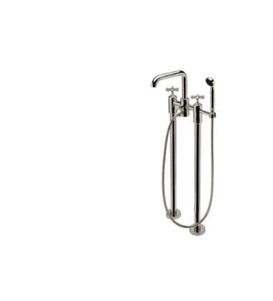 Waterworks Ludlow Freestanding Exposed Tub Filler with 1.75gpm Handshower and Metal Cross Handles in Chrome