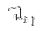 Waterworks R.W. Atlas Two Hole Bridge High Profile Kitchen Faucet, Metal Side Mount Levers and Spray in Burnished Nickel