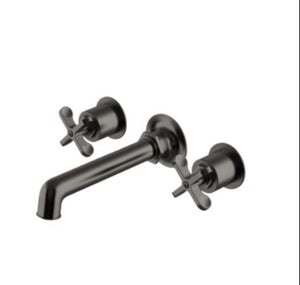 Waterworks Henry Wall Mounted Lavatory Faucet with Cross Handles in Dark Nickel