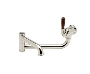Waterworks Canteen Wall Mounted Articulated Pot Filler with Oak Lever Handle in Matte Nickel/Brass