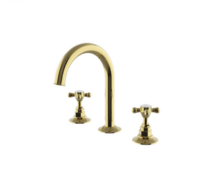 Waterworks Highgate Gooseneck Lavatory Faucet with Cross Handles in Unlacquered Brass