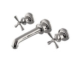 Waterworks Foro Three Hole Wall Mounted Lavatory Faucet with Metal Cross Handles in Nickel