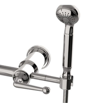 Waterworks Dash Wall Mounted Exposed Tub Filler with 2.5gpm Metal Handshower and Lever Handles in Nickel