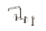 Waterworks RW Atlas Two Hole Bridge High Profile Kitchen Faucet, Metal Side Mount Levers and Spray in Nickel