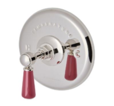 Waterworks Highgate ASH NYC Edition Thermostatic Control Valve Trim with Porcelain Lever Handle in Nickel//Cerise Red