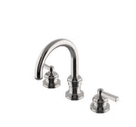 Waterworks Aero Gooseneck Three Hole Deck Mounted Lavatory Faucet with Metal Lever Handles in Nickel