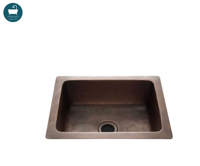 Waterworks Normandy 14 15/16" x 11 7/16" x 5 11/16" Hammered Copper Bar Sink with Center Drain in Nickel