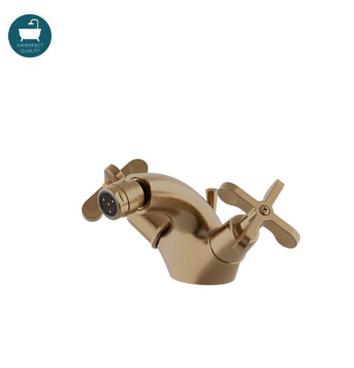 Waterworks Henry One Hole Bidet Fitting with Cross Handles in Vintage Brass