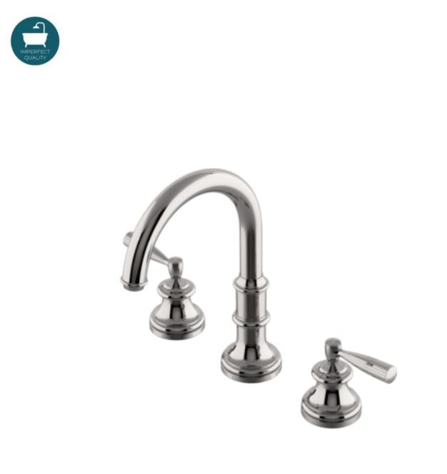 Waterworks Foro Gooseneck Three Hole Deck Mounted Lavatory Faucet with Metal Lever Handles in Nickel