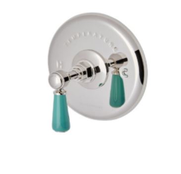 Waterworks Highgate ASH NYC Edition Thermostatic Control Valve Trim with Porcelain Lever Handle in Nickel/Jade Green
