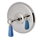 Waterworks Highgate ASH NYC Edition Thermostatic Control Valve Trim with Porcelain Lever Handle in Nickel/Azure Blue