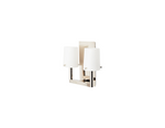 Waterworks Catia Wall Mounted Double Arm Sconce White Glass Shade in Brass