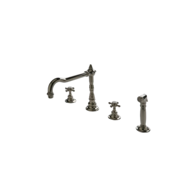 Waterworks Julia Three Hole High Profile Kitchen Faucet, Metal Cross H
