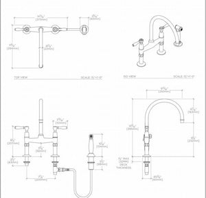 Waterworks Easton Classic Two Hole Bridge Gooseneck Kitchen Faucet, Metal Lever Handles and Spray in Copper