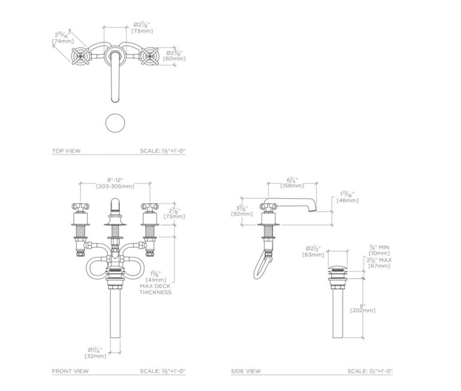 Waterworks Henry Low Profile Deck Mounted Lavatory Faucet Metal Cross