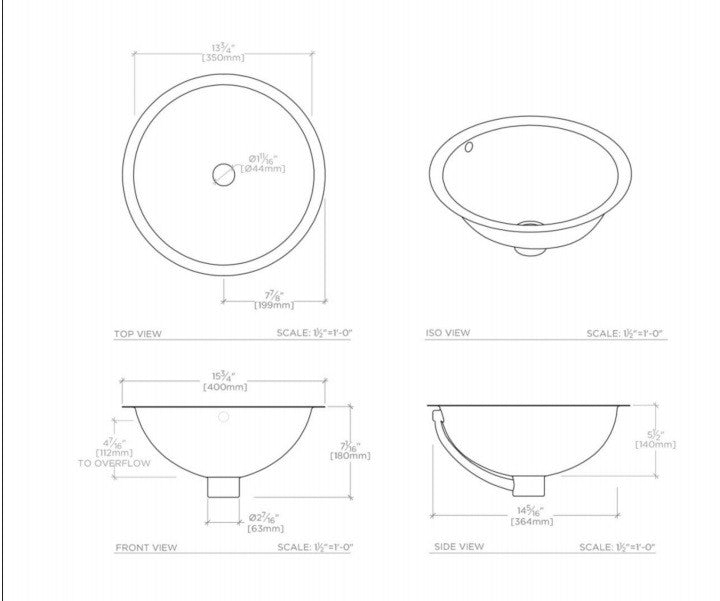 Waterworks Normandy Drop In or Undermount Round Hammered Copper Lavatory Sink 15 3/4" x 15 3/4" x 7 1/16" in Antique Copper