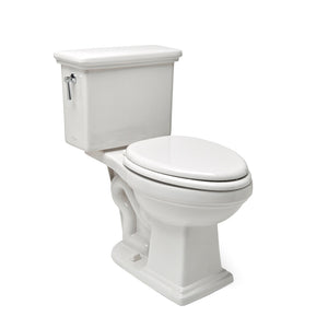Waterworks Otis Two Piece High Efficiency Elongated Watercloset in Bright White with Slow Close Plastic Seat and Brass Flush Lever