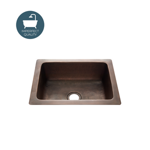 Waterworks Normandy 14 15/16" x 11 7/16" x 5 11/16" Hammered Copper Bar Sink with Center Drain in Antique Brass