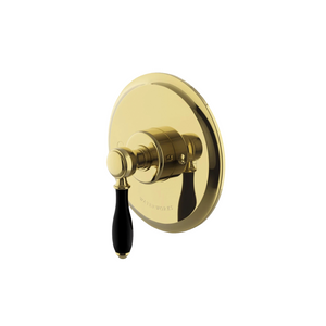 Waterworks Easton Classic Pressure Balance with Black Porcelain Lever Handle in Brass