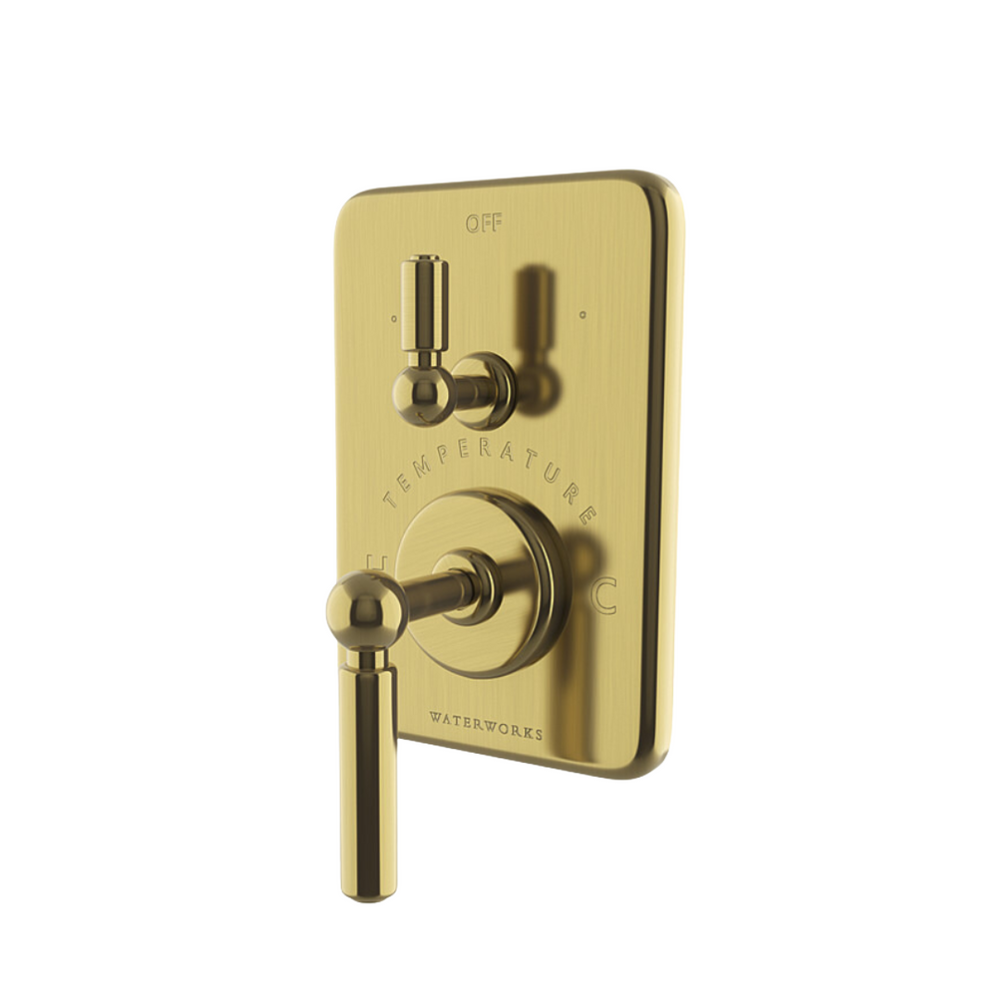 Waterworks Ludlow Integrated Thermostatic and Diverter Trim with Lever Handle in Burnished Brass