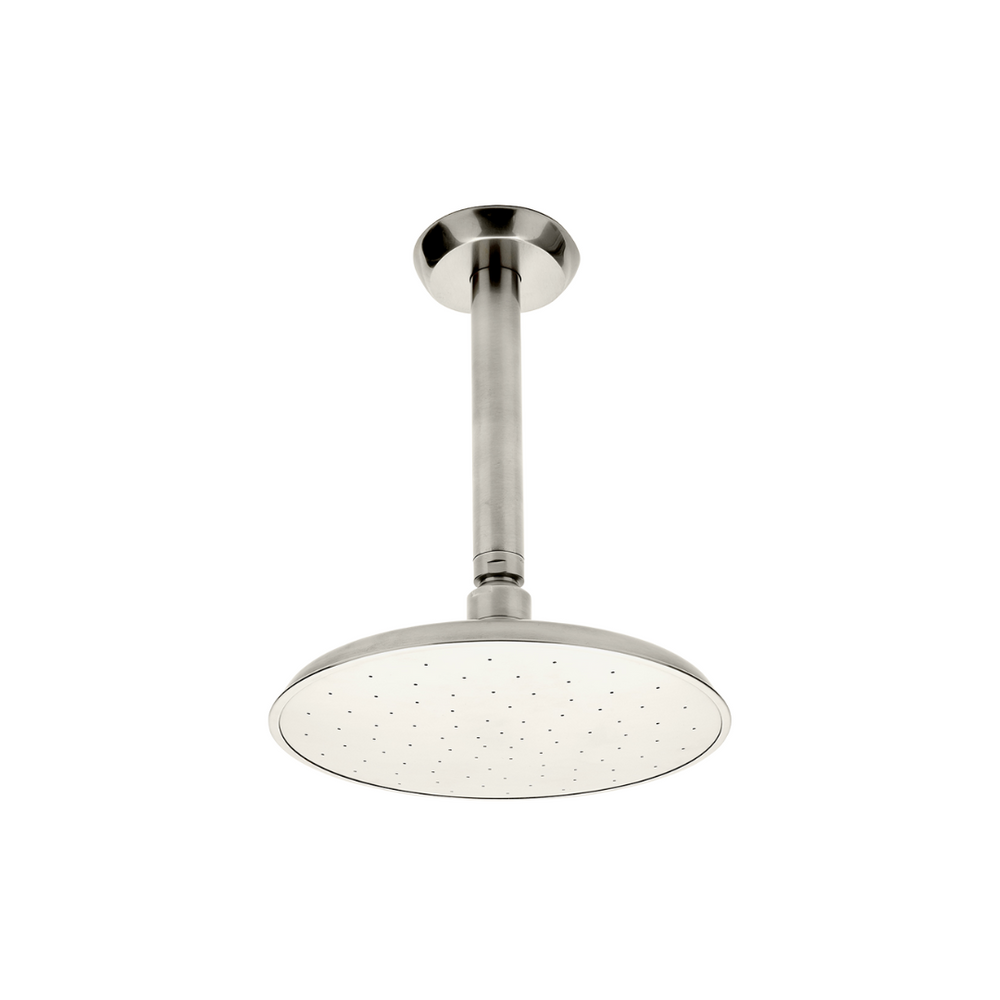 Waterworks Isla Ceiling Mounted Shower Head, Arm and Flange in Burnished Brass