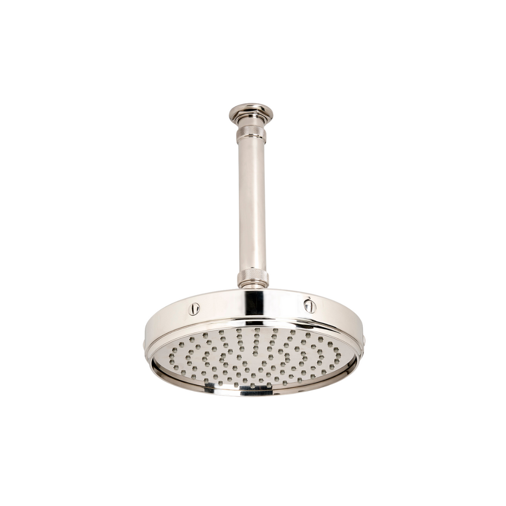 Waterworks RW Atlas 8 1/2" Ceiling Mounted Shower Head, Arm and Flange in Nickel